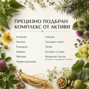 Съставки на серум против косопад Kalianto - коприва, арника, женшен