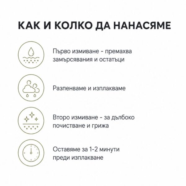 Начин на нанасяне на хидратиращ шампоан Kalianto - двойно измиване
